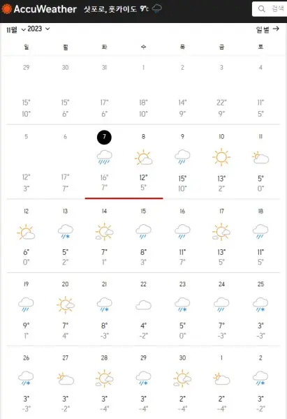 11월,12월,24년1월 삿포로 날씨 미리 확인하는법 배우기!
